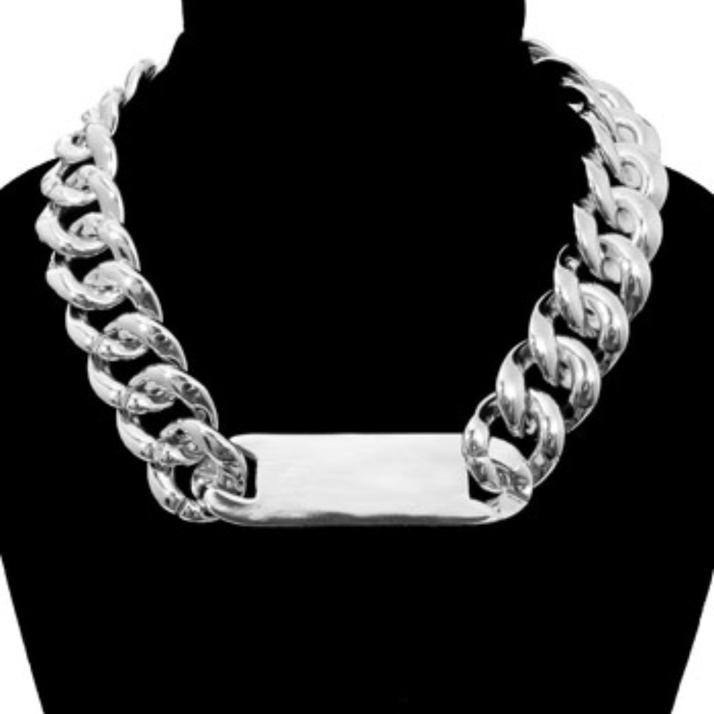 Women Ladies Nice Chunky Rhodium ID Chain Necklace Silver 16 inches